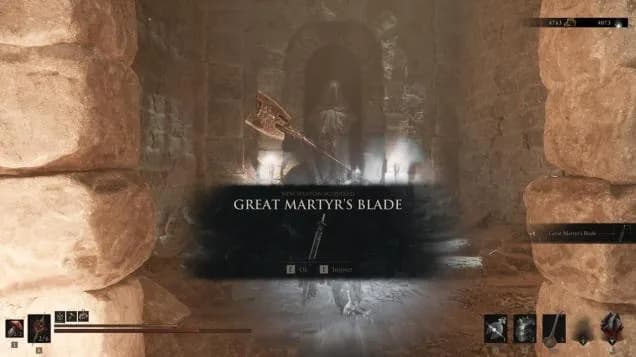 Great Martyr’s Blade shown when found in Martyr’s Prison.