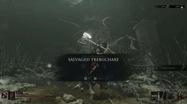 Salvaged Trebuchaxe shown at its Ravaged Hideout pickup.